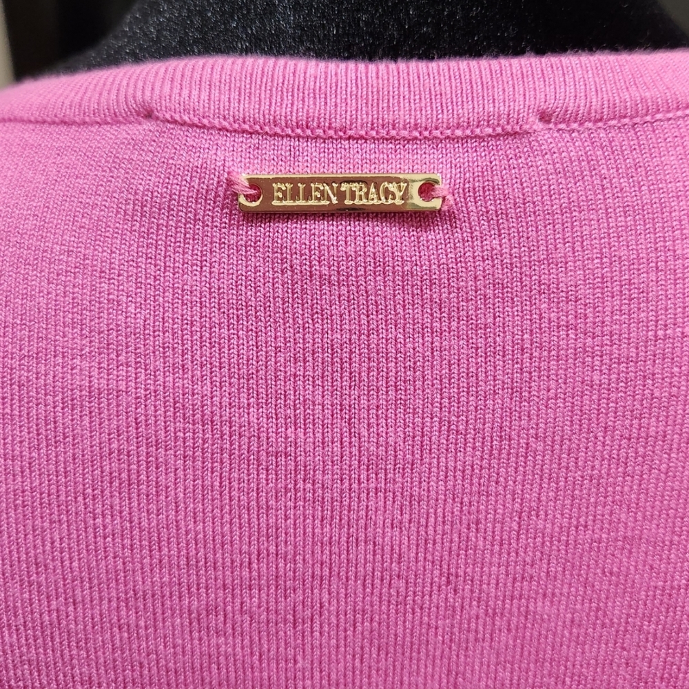 Ellen Tracy Pink Crop Lightweight Solid Cardigan Sweater Size M - Picture 3 of 9